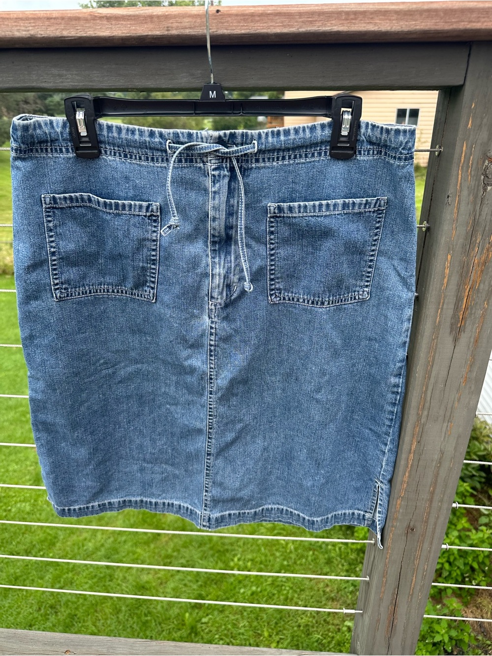 Old Navy Blue Denim Pencil Skirt with Front Patch Pockets